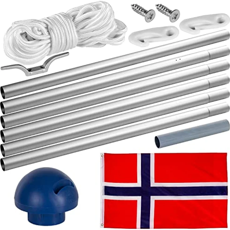 FLAGMASTER Teleskop Fahnenmast Aluminium 6,50m, 5-fach höhenverstellbar, Komplettset mit 30 verschiedenen Fahnen und Bodenhülse – Bild 2