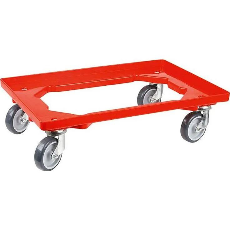 NoName Transportwagen, Transportroller rot, geeignet für Euro-Normkästen, mit robustem Kunststoffrahmen und thermoplastischer Gummibereifung, 415 x 615 mm
