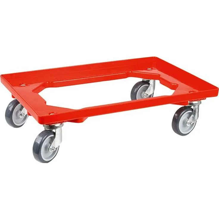 NoName Transportwagen, Transportroller rot, geeignet für Euro-Normkästen, mit robustem Kunststoffrahmen und thermoplastischer Gummibereifung, 415 x 615 mm