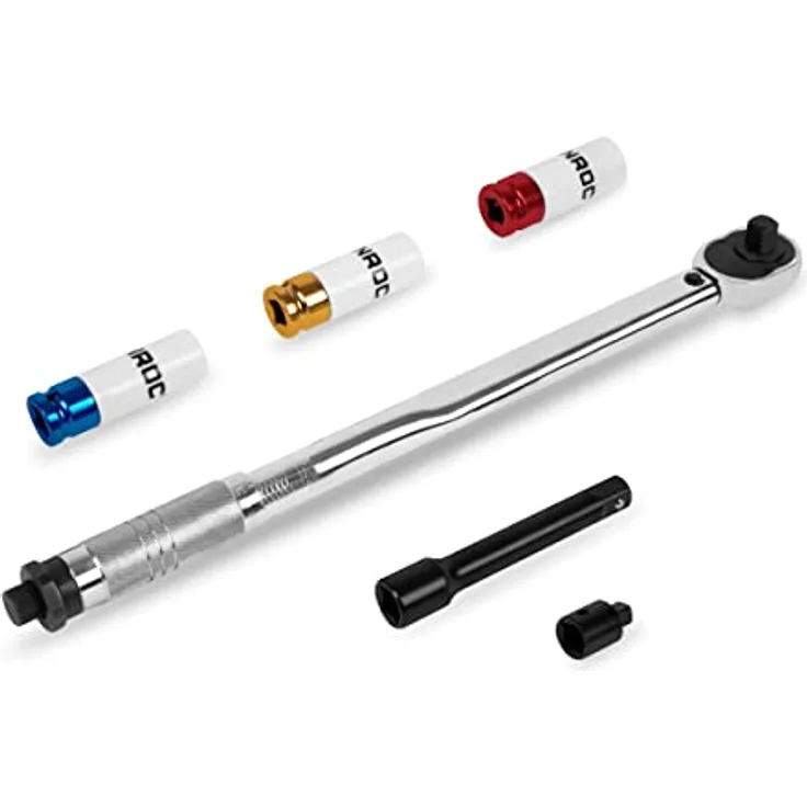VONROC Drehmomentschlüssel ½", 470mm, 28-210Nm, inkl. 3 Steckschlüsseln, Verlängerungsstange und Reduzierstück, präzise und sicher