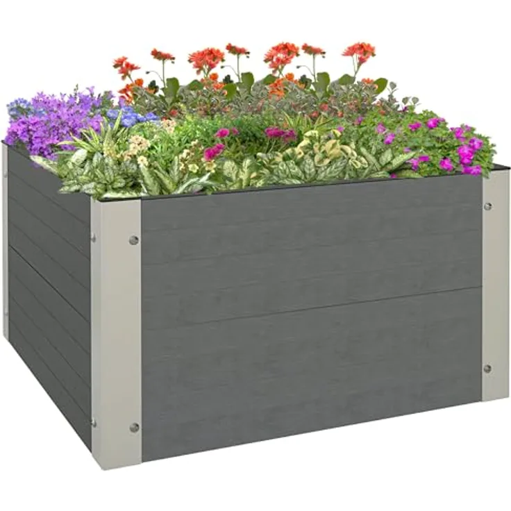 Outsunny Hochbeet, Blumenkasten, Pflanzkasten mit offenem Boden, Kräuterbeet für Garten, Balkon, Grau 60 x 60 x 30 cm