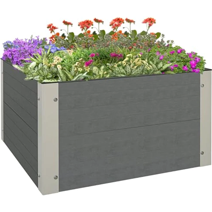 Outsunny Hochbeet, Blumenkasten, Pflanzkasten mit offenem Boden, Kräuterbeet für Garten, Balkon, Grau 60 x 60 x 30 cm – Bild 1
