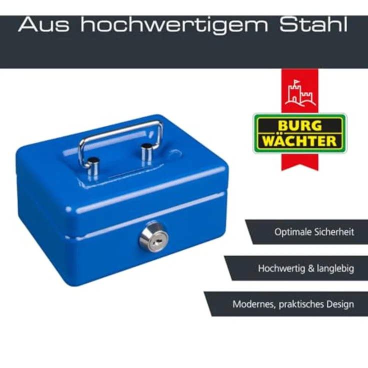 BURG-WÄCHTER Geldkassette, MONEY 5012, Stahlblech, Blau, Inkl. 2 Schlüssel und Hartgeldeinsatz, Mit Einwurfschlitz – Bild 4