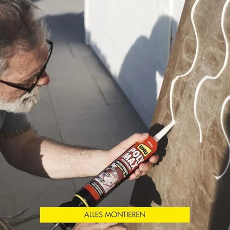 UHU Poly Max Montagekleber Power, universeller Dichtkleber in Grau, 425 g Kartusche, wasserfest und witterungsbeständig – Bild 5