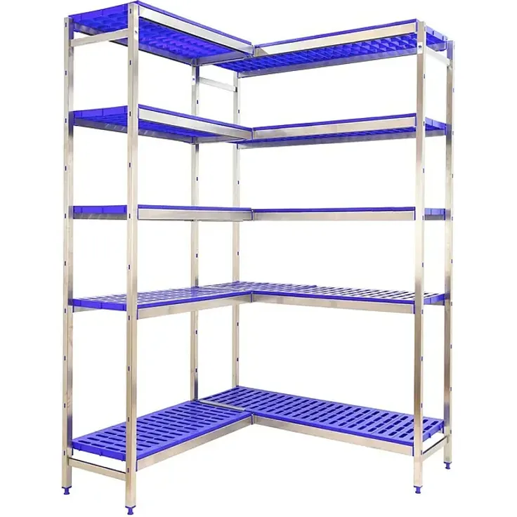 Simonrack Simoninox Eckregal, 5 Böden aus PP-Kunststoff, 180 kg Traglast pro Boden, H 160 x B 166 x T 40 cm