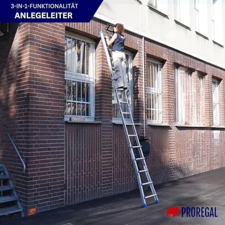PROREGAL Apollo 3-in-1 Aluminiumleiter, Mehrzweckleiter mit 4x5 Sprossen, bis zu 5m Höhe, Traglast 150kg, klappbar, Silber – Bild 4