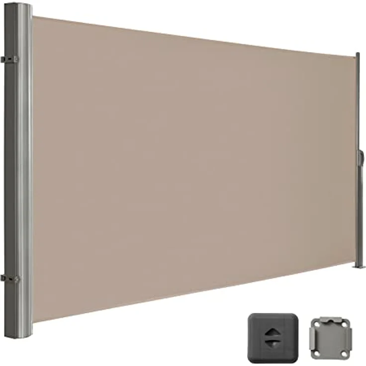 LARMNEE Alu-Seitenmarkise, ausziehbar 180 x 400 cm, blickdicht, wasserdicht, UV-Schutz, für Balkon, Terrasse, Garten, Taupe ETP184BP02 – Bild 1