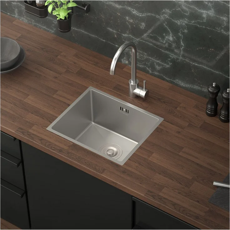 ML-DESIGN Edelstahl Küchenspüle 40/34 cm, Silber Einzelbecken mit Ab- und Überlaufgarnitur & Siphon, Schallschutz & Kondensschutz