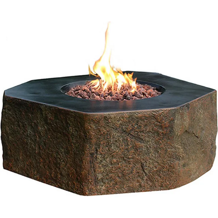 Elementi Dukono Feuerstelle, Dunkelgrau, Gas Lounge Feuertisch mit Edelstahl-Brennerschale und rötlichen Lavasteinen, 102x44x108 cm