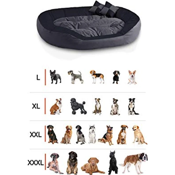 BedDog® 4in1 Hundebett SABA, Wende-Hunde-Kissen oval-rund, großes Hundekörbchen, abwischbares Hundebett mit Rand, für drinnen, draußen, L, Mocca, schwarz-braun – Bild 2