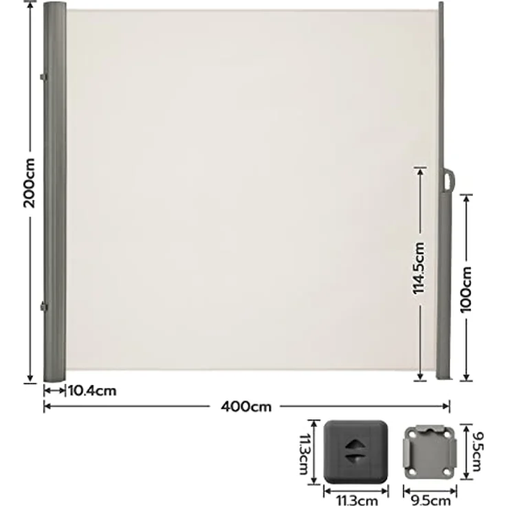 LARMNEE Alu-Seitenmarkise EBE204BP02, ausziehbar 200 x 400 cm, Sichtschutz, Sonnenschutz, blickdicht, beige – Bild 3