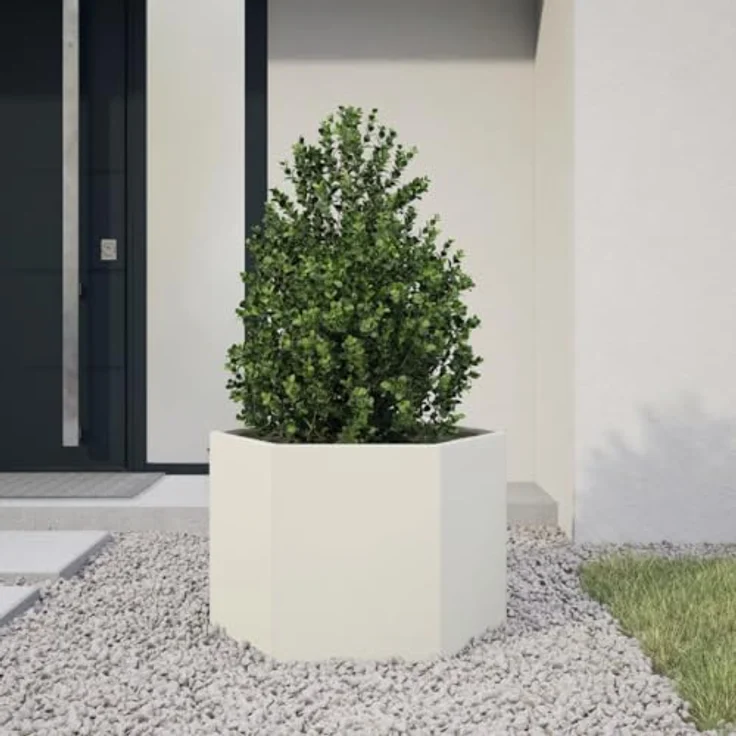 vidaXL Pflanzkübel Weiß Sechseckig 69x60x45 Stahl - Wetterbeständig, Viel Platz, Erhöhtes Design, Offener Boden – Bild 2