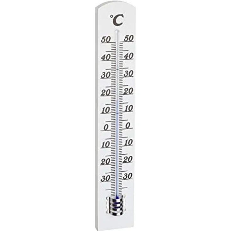 TFA Dostmann Analoges Innenthermometer, 12.1003.09, Raumthermometer, hohe Genauigkeit, aus Buchenholz, weiß, (L) 31 x (B) 16 x (H) 180 mm – Bild 1
