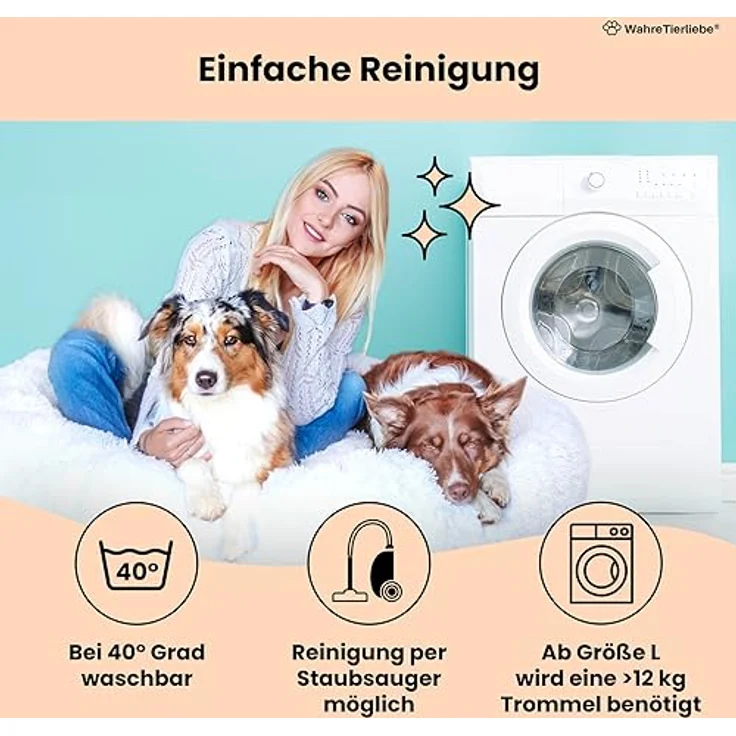 Wahre Tierliebe Hundebett Fluffy - Das Original - waschbar [XXS, 50cm, dunkelgrau] Hundekissen, Hundekorb, Flauschiges Hundebett für große, mittelgroße & kleine Hunde – Bild 4