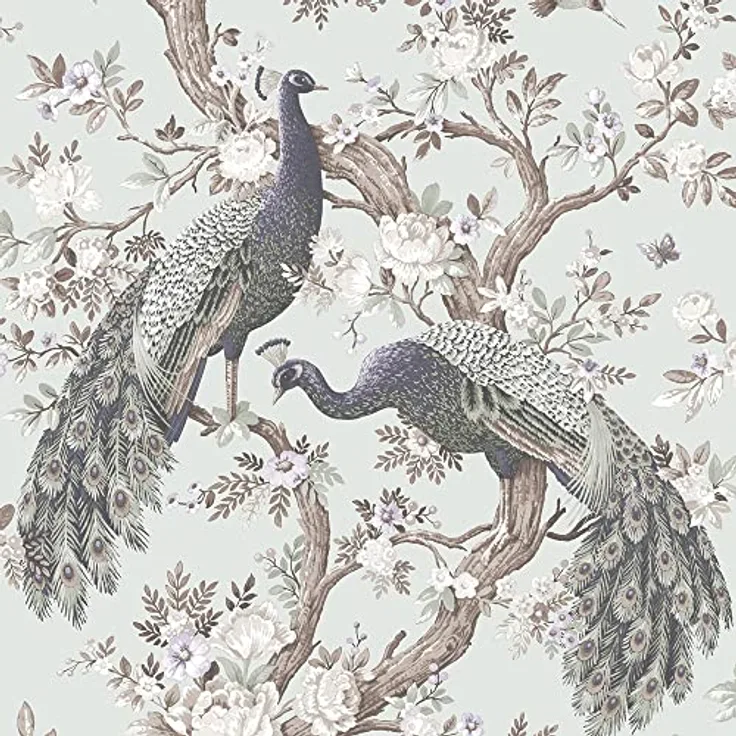 Laura Ashley Belvedere Duck Egg Tapete, abziehbare Vliestapete mit "Paste the Wall" Anwendung, 64 cm Musterwiederholung