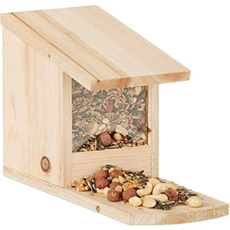 Relaxdays Eichhörnchen Futterhaus zum Stellen, Überwinterungshilfe aus Tannenholz, H x B x T: 17,5 x 12 x 25 cm, natur – Bild 1