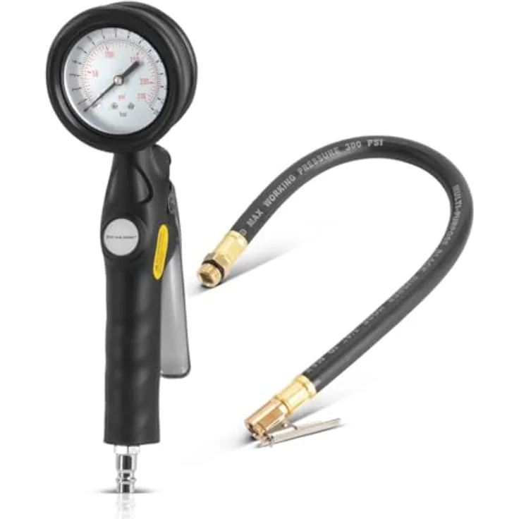 Stahlwerk DRA-162 ST, Druckluft-Reifenfüllpistole mit 2-in-1 Manometer, 0-16 Bar / 0-230 PSI, 380 mm Schlauch