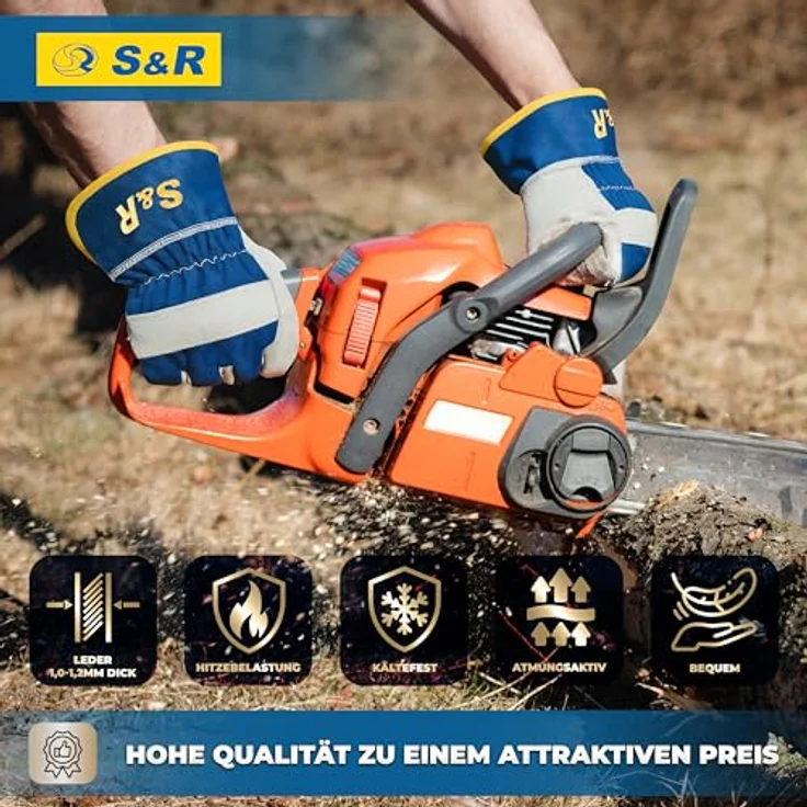 S&R Leder-Arbeitshandschuhe XL/10, 4 Paar, flexibles Echtleder mit weichem Innenfutter, für Bau-, Garten-, Metall- und Forstarbeiten – Bild 4