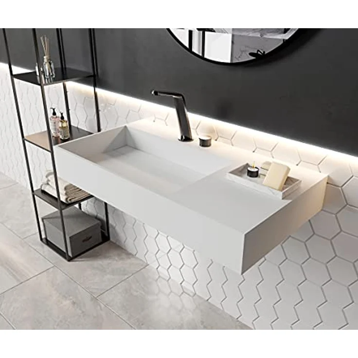 Bernstein Badshop Wandwaschbecken aus Mineralguss PB2015 weiß - rechteckiges Waschbecken - inkl. Pop-Up - Preisvergleich – Bild 3