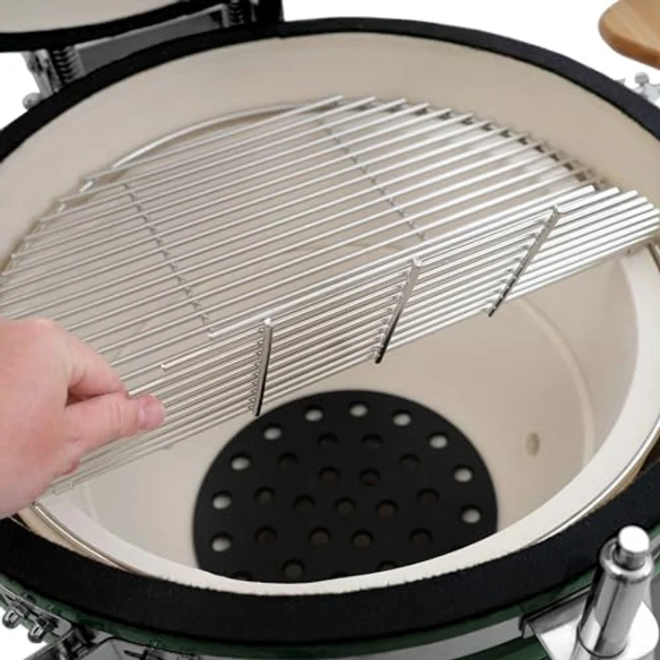 BBQ-Toro Kamado Grill Ø 52 cm "KURO", Grün | Holzkohlegrill mit Bambusablage, Thermometer, Holzgriff, Rollen | Keramikgrill Kamado, Keramik Grill mit Aktivbelüftung, Grill mit Ablage – Bild 4