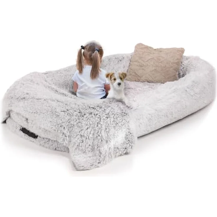 LITTLE LORD | Hundebett, Hundekorb XXL-Bett Ceddie für sehr große Hunde, hellgrau 190 x 105 x 30cm, Schlaf-Set für Mensch & Tier - inkl. Decke & Kissen – Bild 1