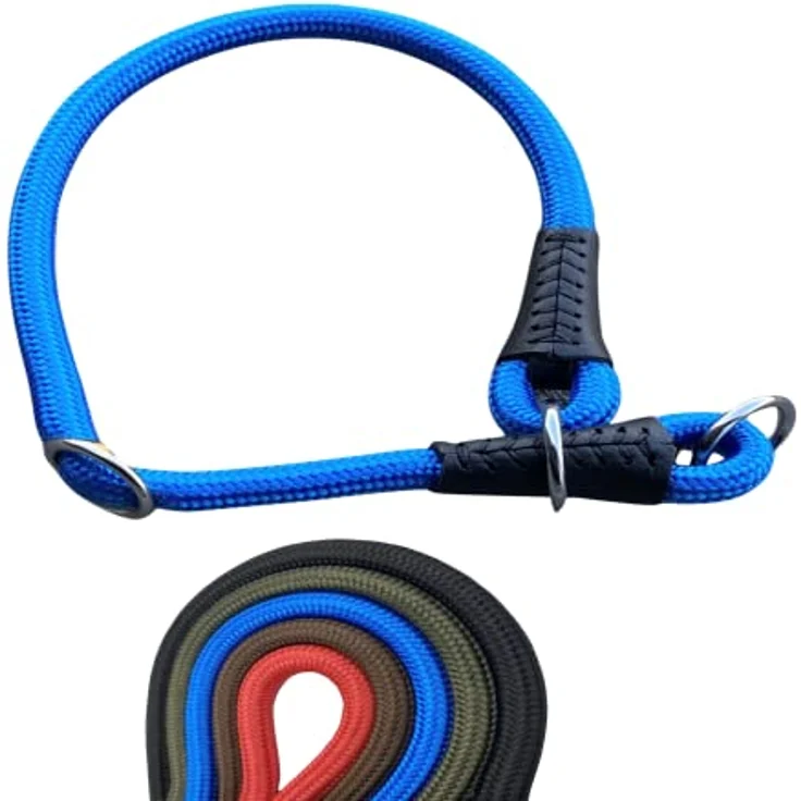 MediMuc Soft Cord - Hundehalsband mit Zugbegrenzung, Nylon Halsung, Zugstopper, blau, XS - 40cm, einstellbar, robust, wetterfest, textilverstärkt, Leder-Endkappen – Bild 1