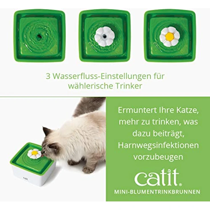 Catit 43735W Flower Fountain MINI, Blumentrinkbrunnen Mini für Katzen, 1,5L, weiß/grün – Bild 3