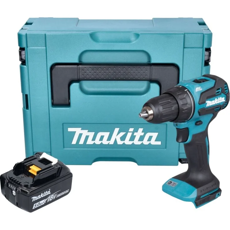 Makita DDF 490 T1J, Akku Bohrschrauber 18 V mit 65 Nm Drehmoment, Brushless, inkl. 5,0 Ah Akku und Makpac Systemkoffer - ohne Ladegerät