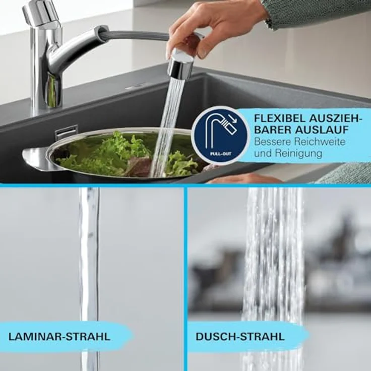 Grohe Küchenarmatur Start Einhebelmischer, QuickFix mit herausziehbarer Dual Spülbrause, chrom – Bild 8