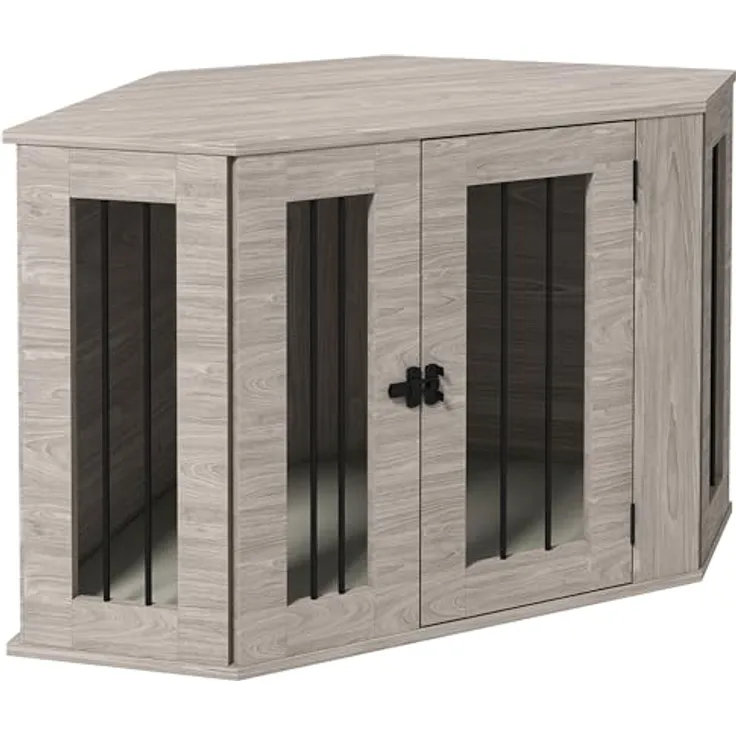 PawHut Hundekäfig, Eckige Hundehütte Hundebox mit Kissen, Hundehaus mit Türriegel, Haustierkäfig für mittelgroße Hunde, Walnuss, 104 x 55 x 63 cm