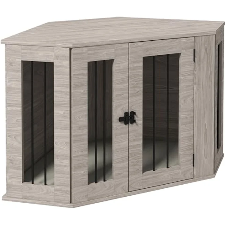 PawHut Hundekäfig, Eckige Hundehütte Hundebox mit Kissen, Hundehaus mit Türriegel, Haustierkäfig für mittelgroße Hunde, Walnuss, 104 x 55 x 63 cm – Bild 1