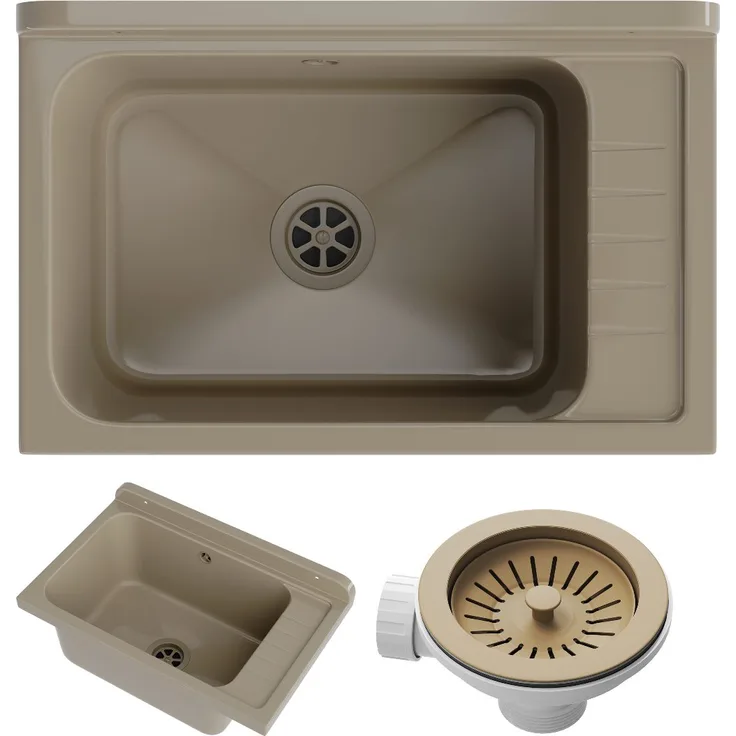 Granitan Kunststoffspüle MONZA Ausgussbecken - Waschtrog mit Siphon - Waschbecken 58x38x26,7 cm, erhältlich in mehreren Farben