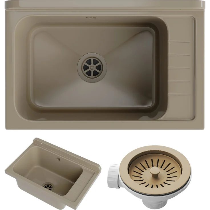 Granitan Kunststoffspüle MONZA Ausgussbecken - Waschtrog mit Siphon - Waschbecken 58x38x26,7 cm, erhältlich in mehreren Farben – Bild 1