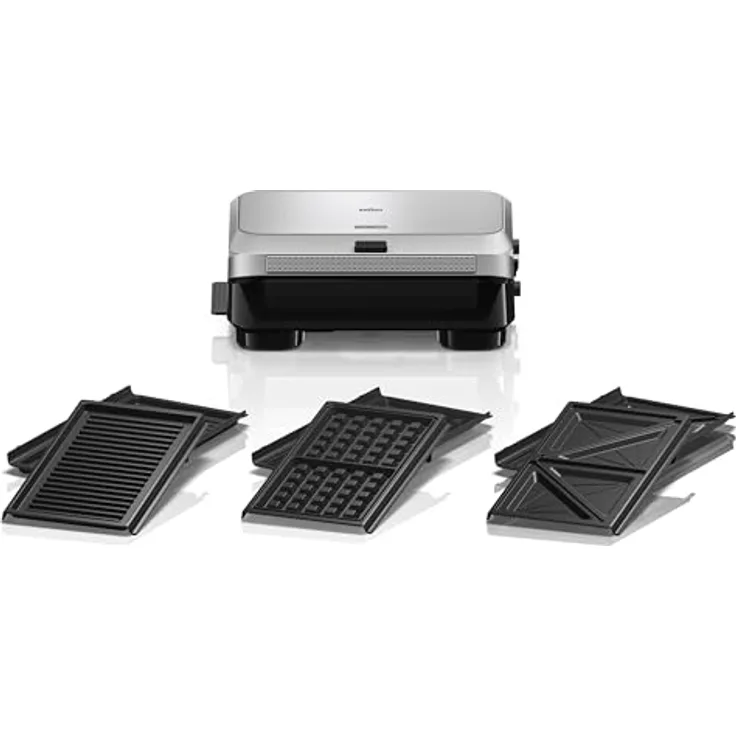 Braun SnackMaker 5 SM5038, Elektrogrill mit abnehmbaren Waffel-, Sandwich- und Grillplatten, spülmaschinenfest, 800W, Silber
