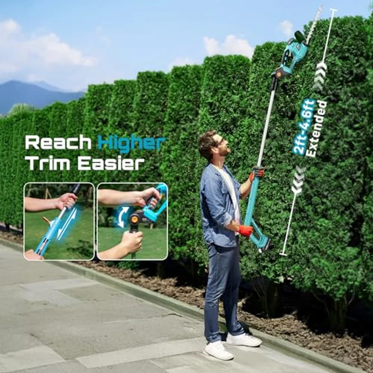 SEESII 4 in 1 Akku Teleskop Heckenschere, mit 2 * 2000mAh Batterie, 200mm Heckenscherenmesser und 160mm Grasscherenmesser, leichte elektrische Gartenschere für präzise Hecken- und Rasenschnitte – Bild 4
