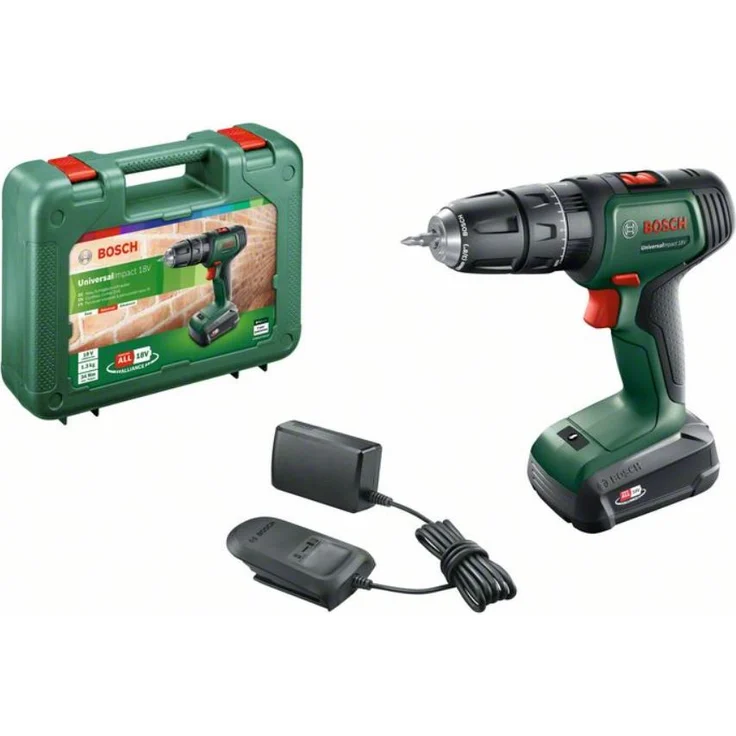 Bosch UniversalImpact 18V 06039D4101 Power for All 18V Akku-Schlagbohrschrauber 1 x 1,5 Ah mit Akku mit Ladegerät mit Tragekoffer – Bild 1