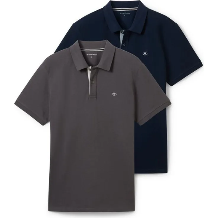 TOM TAILOR Poloshirt (Packung, 2-tlg) im Doppelpack, Basic Fit, Baumwolle, geschmeidig auf der Haut, blau