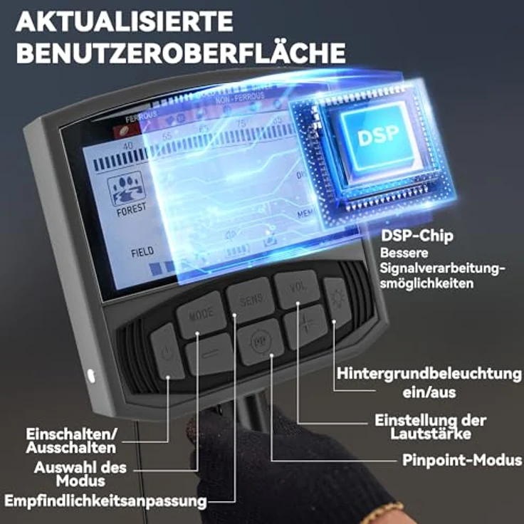 Outsunny Metalldetektor 5 Modi, tragbar, IP68 wasserdicht, LCD-Display mit Alarm, Dunkelgrau – Bild 4
