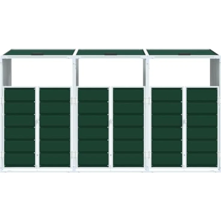 vidaXL Müllschuppen mit 3 Behältern, Stahl, grün, 216 x 81 x 115 cm, für Außenbereich, langlebiger Mülltonnenschuppen – Bild 5