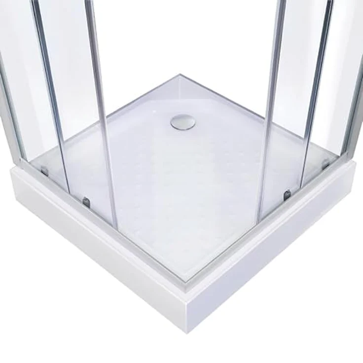 Belvit® Duschkabine Eckdusche 90x90x200 cm, Schiebetüren mit 4 mm ESG Klarglas, verchromte Profile, Antikalk Nano Beschichtung, inkl. Duschwanne und Siphon – Bild 2