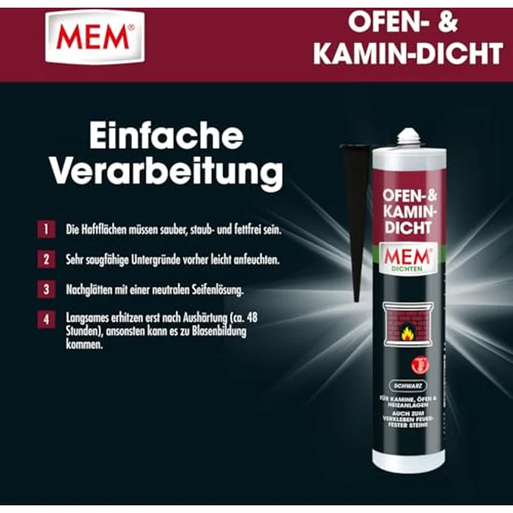 MEM Bauchemie Montagekleber MEM Kamin- und Ofendicht, hochtemperaturbeständige Dichtungsmasse für Heizanlagen, 300ml – Bild 7