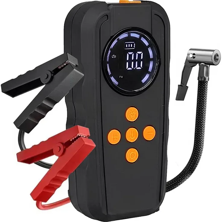 Avizar 2-in-1 Auto-Starthilfe mit Kompressor & LED, 6000 mAh, Schwarz
