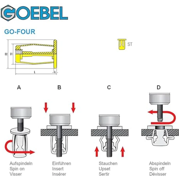GOEBEL® - 250 x Spreiz-Blindnietmuttern M4, Stahl verzinkt, Flachkopf, Rundschaft, Ø 8,0 mm x L 22,0 mm - GO-FOUR – Bild 2