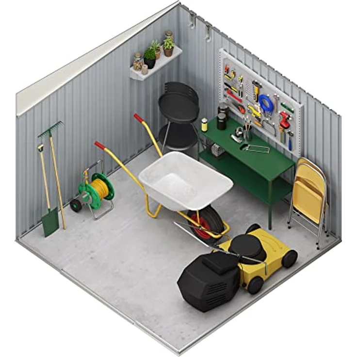 Okoru Global S.L.U. Wasabi Metall Gerätehaus 5,6 m² Anthrazitgrau/Sandbeige, Doppelschiebetür, Flachdach, wartungsfrei, korrosionsbeständig – Bild 8