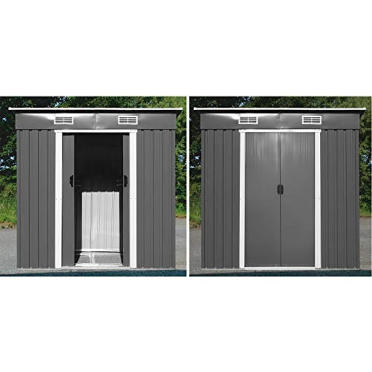 DEMA Metall Garten Gerätehaus Geräteschuppen Cardiff anthrazit 194x121x181 cm, lackiertes Ganzmetall Häuschen mit Pultdach und Belüftung – Bild 2