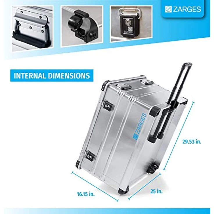 ZARGES Aluminium-Mobilbox 99 L, Werkzeugkoffer mit ausziehbarem Griff und Rollen, Außenmaß 800 x 400 x 455 mm – Bild 2