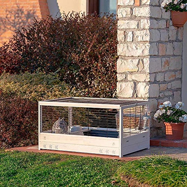 Ferplast Kaninchenkäfig aus FSC Holz ARENA 100, Meerschweinchen, Hasenheim Zubehör inklusive, 82 x 52 x h 46 cm. – Bild 3