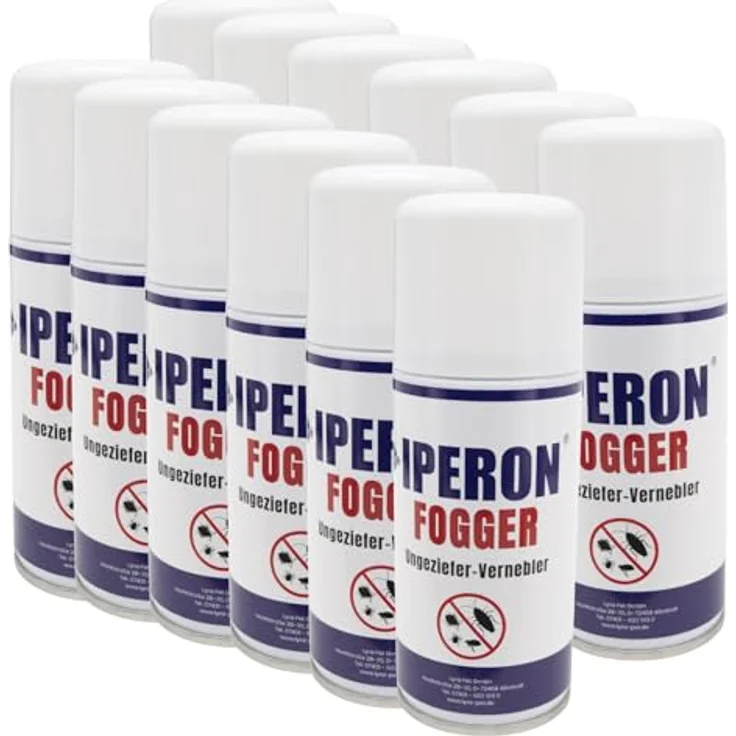 Iperon IPERON® 12 x 150 ml Fogger Ungeziefer-Vernebler, natürliche Wirkstoffe mit Chrysanthemum-Extrakt, Geraniol und Zitroneneukalyptusöl, effektive Bekämpfung von Schädlingen – Bild 1
