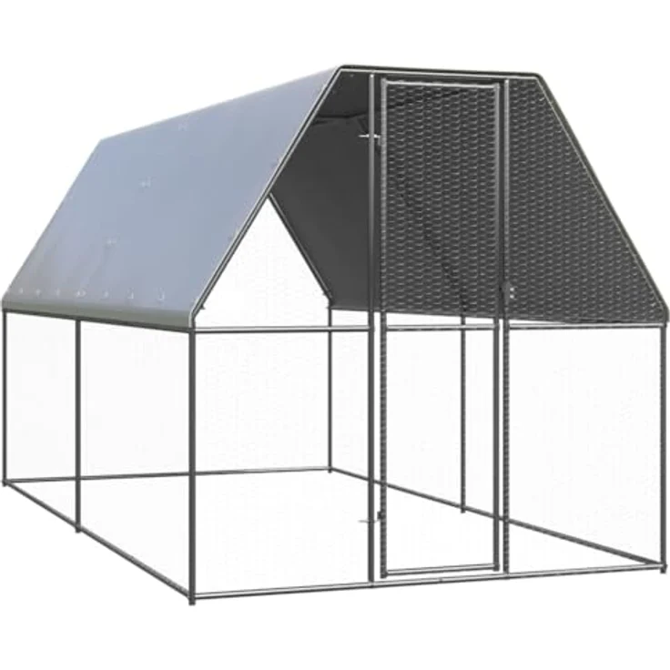 vidaXL Hühnerstall, Outdoor-Hühnerkäfig 2x4x2 m aus verzinktem Stahl, wasserabweisendes Dach, silbern/silbergrau – Bild 1