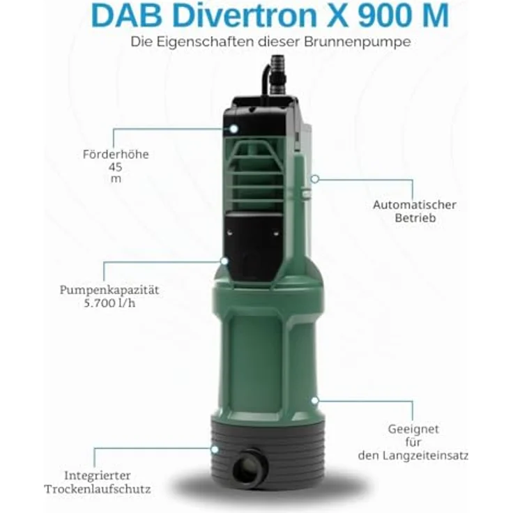 DAB DIVERTRON X 900 M HP 0,75 Tauchpumpe, integrierte Elektronik mit Druckschalter und Rückschlagventil für Gartenbewässerung – Bild 2